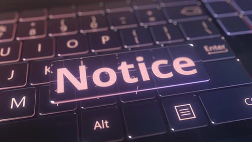 Teclado de computador futurista e tecla de aviso transparente