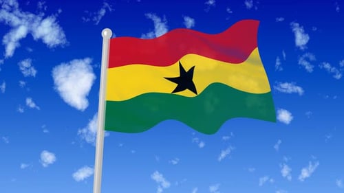 Realistic Waving Ghana Flag Against Blue Sky