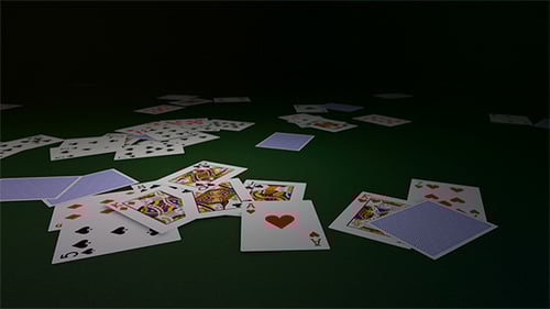 Animated Playing Cards Scatter on Green Casino Table