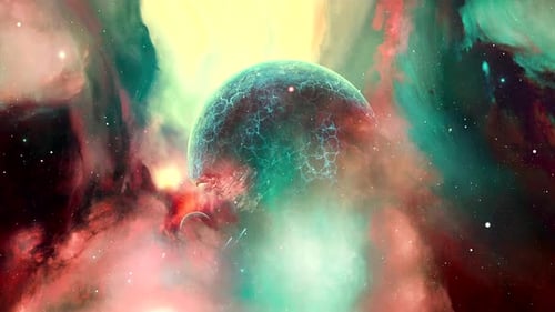 Abstract Cosmic Nebula Background with Mystical Planet