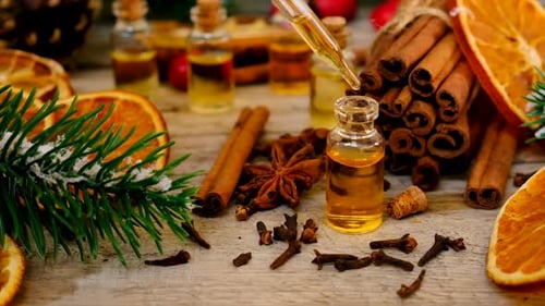 Essential Oil, Spices, and Citrus Holiday Composition