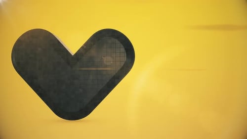 Animated 3D Heart Icon Rotating on Bright Yellow Background