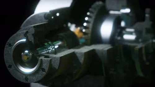 3D Animated Cutaway of a Complex Engine Mechanism