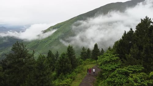 Aerial View of a Picturesque Countryside of Northern Vietnam on a Foggy Day