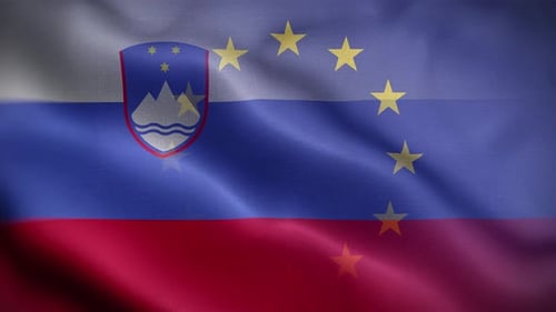 Slovenia and EU Waving Flag Realistic Animation
