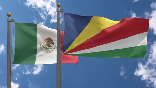 Bandera de México vs bandera de Seychelles en asta