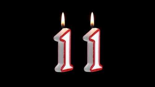 Candle with the Number Eleven Rotates on a White Background