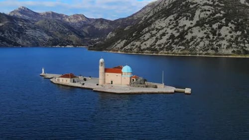 Aerial Footage Montenegro Perast Lady of the Rocks