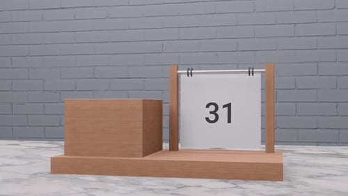 3D Wooden Desk Calendar Date Flip Transition Animation