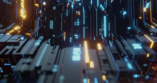 high tech digital technology background made of particles and metallic plates.
