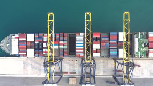 Aerial view from drone of Container , container ship in export and import business and logistics.