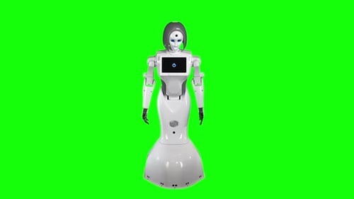 Robot Is Tilting Its Body. Green Screen