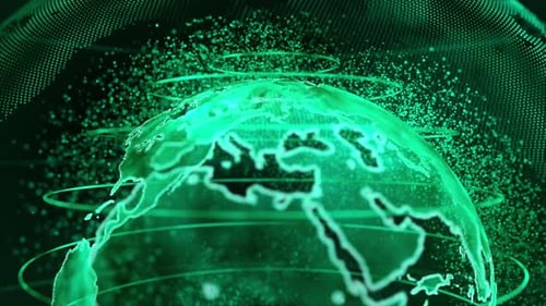 Green 3D rendering of earth technology, business and communications background.