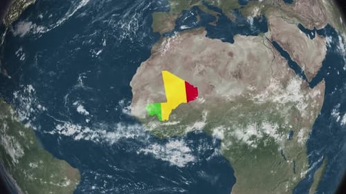 Globe Map of Mali with a flag (Highlighted)