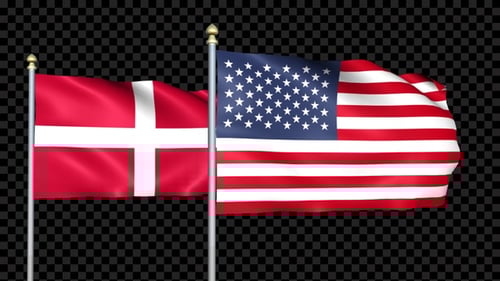 Realistic Denmark and USA Flags Waving
