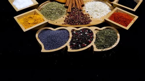 Assortment of Aromatic Spices and Herbs in Bowls