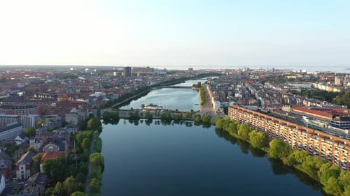 Aerial view of the Sankt Jorgens So lake in Copenhagen