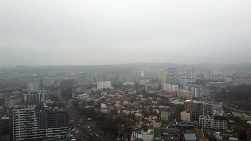 Aerial View of the Drone Flying of the Old City of Lviv Ukraine