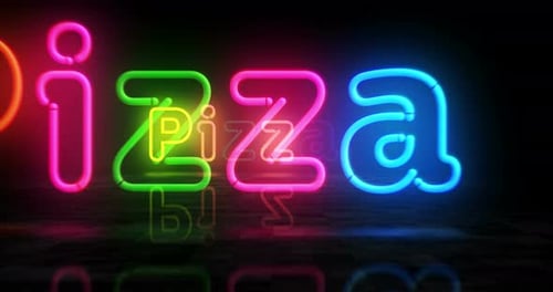 Pizza neon symbol 3d flight between