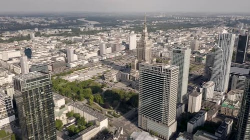 Aerial View of Warsaw Downtown