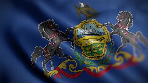 Waving Pennsylvania State Flag with Official Coat of Arms