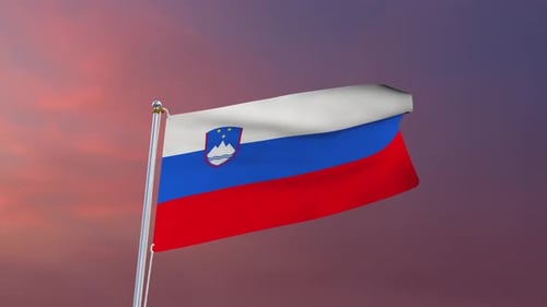 Slovenia National Flag Waving in Loop Against Gradient Sky