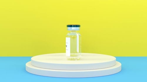 3D COVID-19 Vaccine Vials Rotating on Minimalist Podium