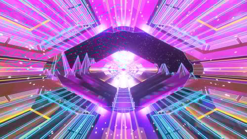 Concepto abstracto de neón Vj del corredor de ciencia ficción. Túnel de animación con luz de neón 3D.