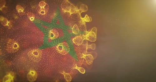 Morocco Flag With Corona Virus Bacteria