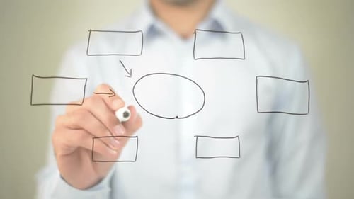 Kontaktboxen, Geschäftsmann schreibt auf transparentem Bildschirm