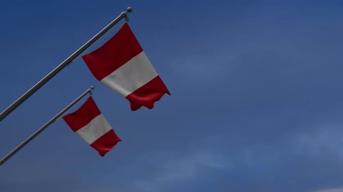 Realistic Peru Flag Waving Against Clear Blue Sky
