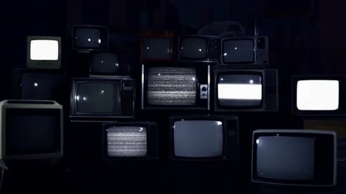 Retro Televisions Turning On Static Noise. Dark Tone.