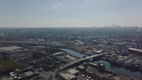 Aerial Panoramic Footage of City Industrial Suburbs