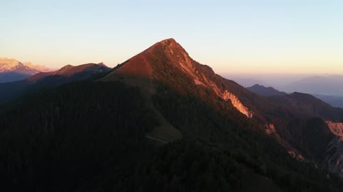 Majestic Mountains at Golden Sunrise Aerial View