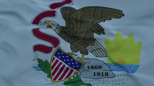 Flagge von Illinois winkt im Wind gegen tiefe, schöne Wolken