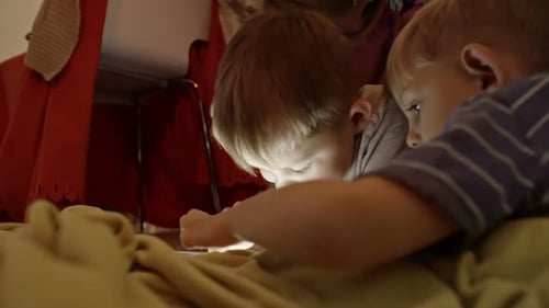 Little Brothers Playing on Digital Tablet