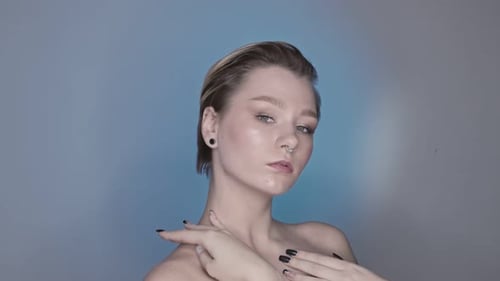 Woman Posing Gracefully with Short Hair
