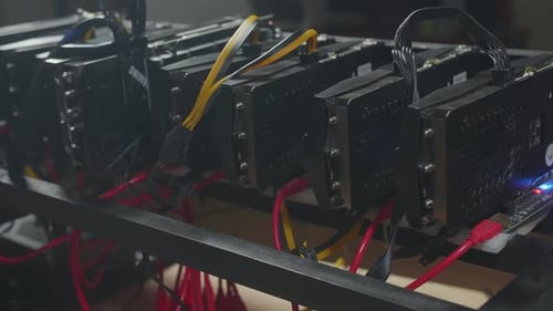 Close Up Of Cryptocurrency Mining Rig Working