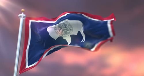 Wyoming State Flag Waving in Wind with Realistic Fabric Animation