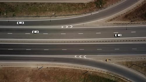 Aerial View of Transport Junction, Traffic Cross Road Junction Day