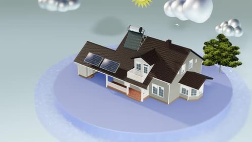 Animated Modern Isometric House with Solar Energy System