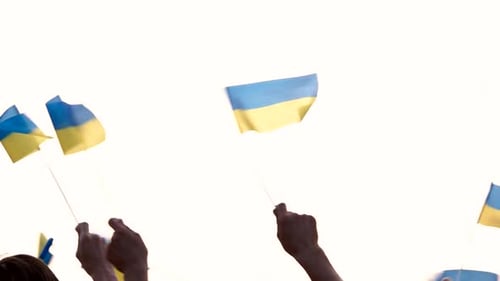 People Waving Ukrainian Flags in the Daytime