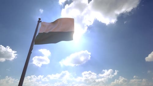 Two-Tone Flag Waving in Bright Sunlight Sky