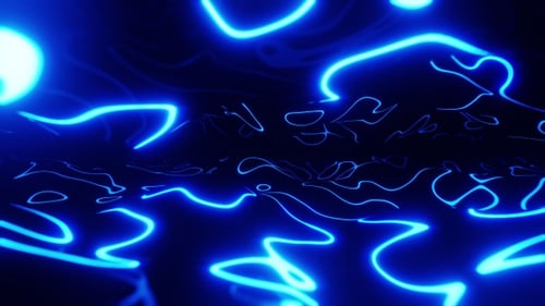 Flying through a tunnel with blue waves