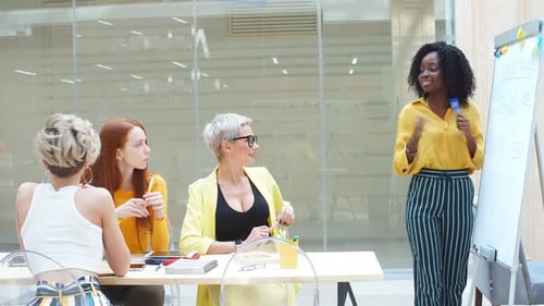 Stylish Women in Corporate Meeting Presenting Ideas