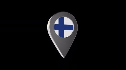 3D Rotating Finland Flag Map Pin Location Marker