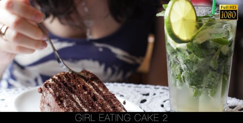 Woman Enjoys Chocolate Cake and Mojito