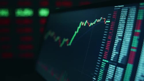 Stock Market Candles and Information of Exchange with Data of Price on the Tablet Screen