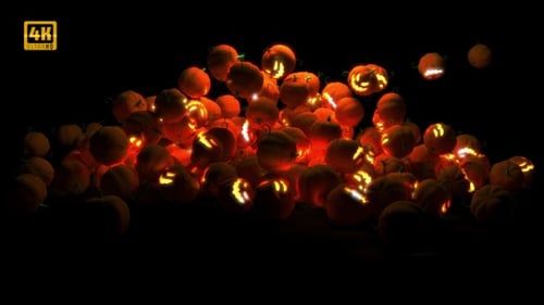 Glowing Jack-o'-Lanterns Falling and Piling Up for Halloween