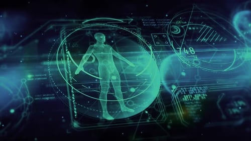 Animated Holographic HUD Display with Wireframe Elements